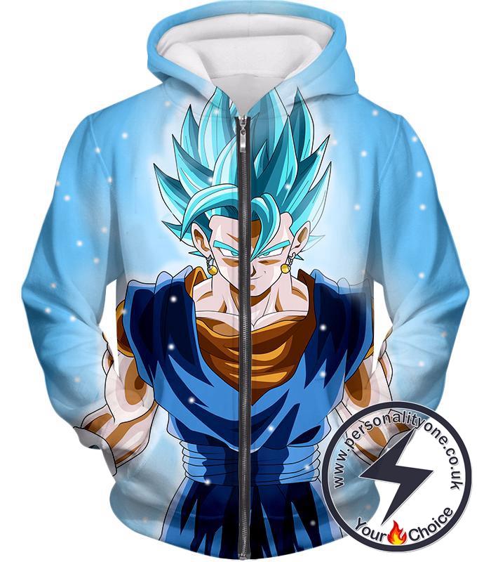 Dragon Ball Super Ultimate Fusion Vegito Super Saiyan Blue Form Cool White Zip Up Hoodie